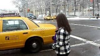 Sandy hailing a Cab in NYC