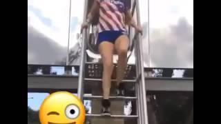 Funny girl slip in steps.