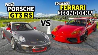 VIN vs SCOTTO!! Porsche GT3 RS drag races Ferrari 360 Modena