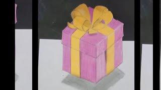 gift box  3d drawing.  how to draw 3d gift box