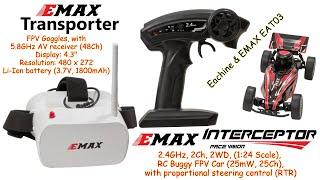 EMAX Interceptor (EAT03) 2.4GHz, 2Ch, 2WD, 1:24, FPV Car (25mW, 25Ch) + EMAX Transporter FPV Goggles