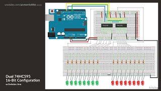 Demonstration: Dual 74HC595 Shift Registers w/Arduino: 16-Bit Configuration w/16 LEDs [4K60]