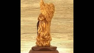 Beautifully Carved Angel Playing Music,  Holy Land Olive Wood #christianart #christianart #angelart