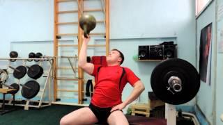 Жим гири 24 кг вверх дном сидя - bottom up press kettlebell 53 lbs