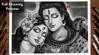 Shiva Parvati drawing with charcoal pencils || Shiv Parvati full drawing process ️