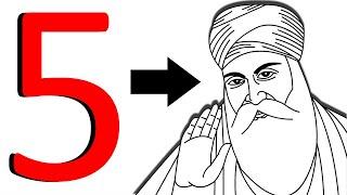 Turn number 5 into Guru nanak dev ji drawing easy - How to draw Guru Nanak Dev Ji Gurpurab drawing