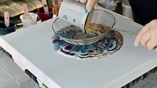 (835) GALAXY ROSE FLOWER ~ Pouring with SPIDER STRAINER and SPLIT CUP ~ Fluid art for beginners