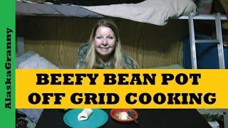 Beefy Beans Granny Camp Cooking...How To Use Butane Stove Food Stockpile Recipe