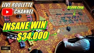  LIVE ROULETTE |  INSANE WIN 34.000 In Las Vegas Casino  $1.000 Chips Inside  2024-04-02