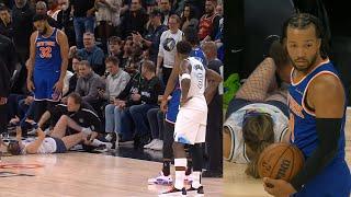 Knicks and Timberwolves players stare as protesters run onto the court 