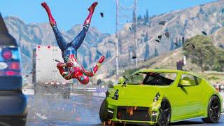 GTA 5 Iron Spiderman No Seatbelt Car Crashes - Spider-Man mod Gameplay (Long Video 7)