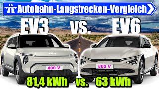 Kia EV3 81,4 kWh vs. EV6 63 kWh - AUTOBAHN - Langstrecken - Vergleich - Test Reichweite deutsch