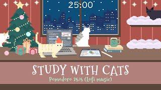 Study with Cats  Pomodoro Timer 25/5 x Animation | Holiday season study sessions with cats & lofi️