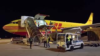 DHL Airbus A300 freighter loading and engine start