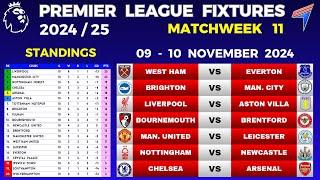 EPL FIXTURES TODAY - Matchweek 11 • EPL Table Standings Today • Premier League Fixtures 2024/25