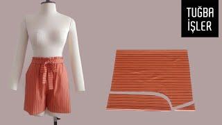 Very Easy Paperbag Belted Short Cutting and Sewing (With Side Pockets) | Tuğba İşler