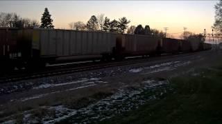 Long, UP coal train in Rochelle at Sun Set - Railstream railcam!