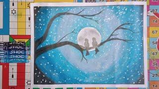 Easy oil pastels moon light draw. By Rupam