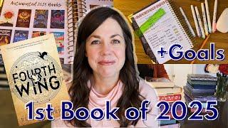 FIRST Book of the Year Vlog (FOURTH WING) II Book Planner Setup || 2025 Reading GOALS