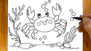 Рисуем подводный мир / как нарисовать краба / how to draw a crab / draw the underwater world.