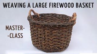 Weaving a large basket with two handles from willow. detailed tutorial with subtitles step by step