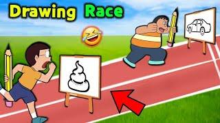 Nobita Vs Gian  || Drawing Race  || Funny Game