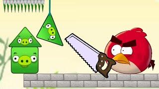 Angry Birds Pigs Out - CUT THE ROPE TO FORCE DOWN THE SQUARE AND TRIANGLE PIGGIES!