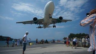 Extremely low landing, Skiathos Airport, Greece