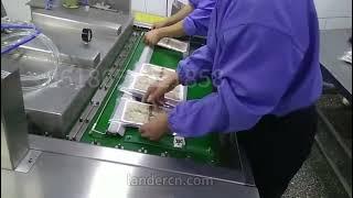 Automatic continuous vacuum packaging machine for fish, seafood, meat, sausages