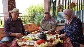 TRADITIONAL AZERBAIJANI BREAKFAST with Fresh Tandoori Bread. EGG KABAB