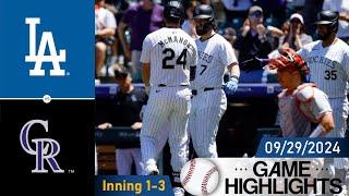 Colorado Rockies at Los Angeles Dodgers GAME HIGHLIGHTS Sep 29, 2024 | MLB Highlights 2024