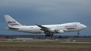 Plane Spotting LEJ Boeing 747-4H6F Silk Way West Airlines VP-BCR landing at Leipzig Halle Airport