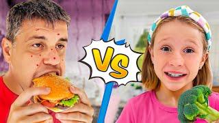 Nastya VS dad in Healthy Food Challenge