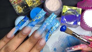 ENCAPSULATED BLUE OCEAN NAILS / XXL ACRYLIC NAIL DESIGN/ 3D JELLY FLOWER