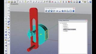 Parametric model of rocker mechanism in Rhino 3D.