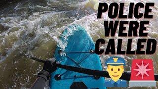 SUP ON FLOODED RIVER! HAD TO CALL THE POLICE! Stand Up Paddle Boarding Dedham, Winter Floods, GoPro