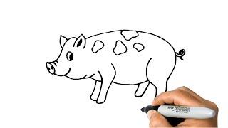How to DRAW a PIG Step by step Farm Animals Drawing