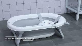 HOMCOM Foldable Baby Bathtub w/ Temperature Warning Plug