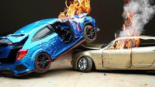 Crash Test of Honda Civic VS Bentley  - Slow-motion Crash Testing