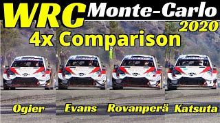 WRC Rallye Monte-Carlo 2020, 4x Comparison: Ogier vs Evans vs Rovanperä vs Katsuta, Toyota Yaris WRC