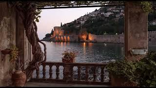 ENERGY HEALING AMBIENCE: Romantic seaside palace balcony view... ( With relaxing harp music)