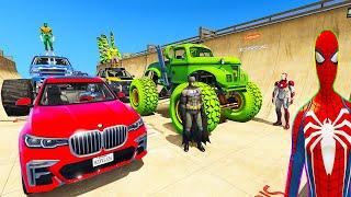 SPIDERMAN & Super Heroes CARS Racing OFF ROAD Challenge ! HULK Goku MOTOS Bikes JET SKI RACE- GTA 5