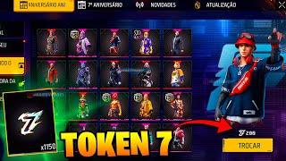 URGENTE! COMO TROCAR O TOKEN 7 CELEBRAÇÃO, ESCOLHA SUA SKIN GRÁTIS, NOVIDADES FREE FIRE