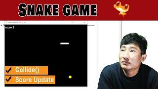 How to use collide function and update score in game development in pyleap | snake game