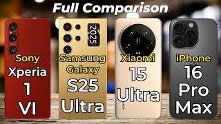 iPhone 16 Pro Max vs Samsung Galaxy S25 Ultra vs Xiaomi 15 Ultra vs Sony Xperia 1 VI