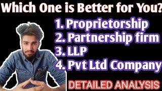 Full Analysis on Proprietorship, Partnership firm, Private Limited Company, LLP