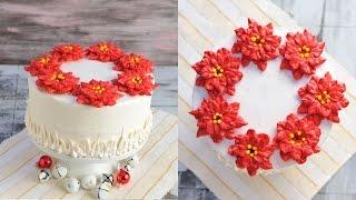 CHRISTMAS POINSETTIA  BUTTERCREAM WREATH CAKE, HANIELA'S