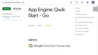 App Engine: Qwik Start   Go GSP070