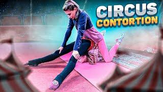 Contortion Training in the Circus. Flexibility Exercise. Two Contortionist.