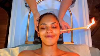 ASMR: Thai Head Spa Water Massage with Face Mask and Ear Candling for Relaxation